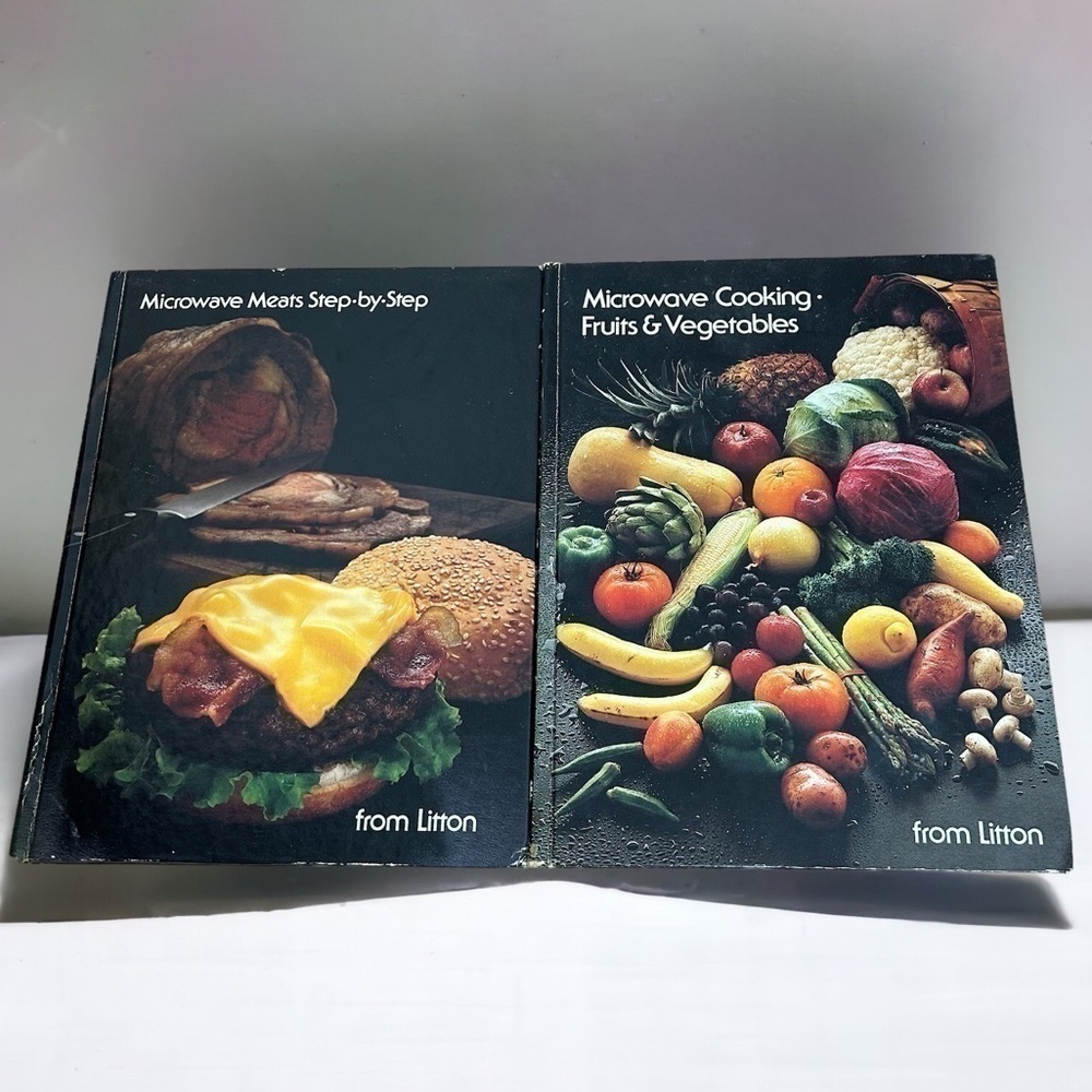 Vintage Litton Microwave Cookbook Bundle Meats Vegetable Hardcover Black